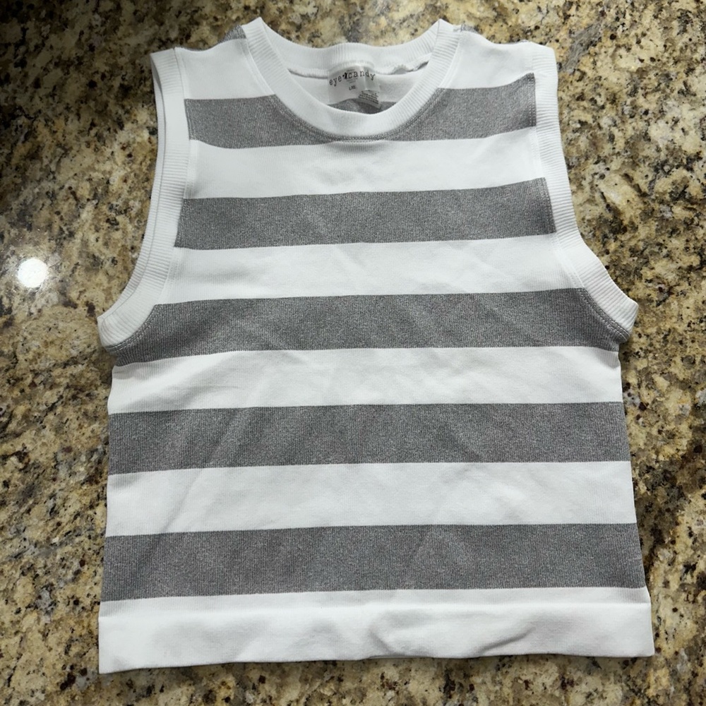 H&M Gray and White Striped Tank Top Large